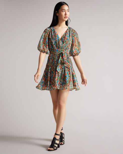 <P>Smock Panel Wrap Mini Dress</P>